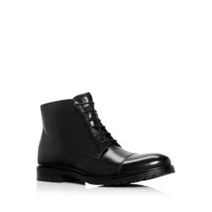 THE MENS STORE Mens Black Traction Cap Toe Block Heel Leather Boots Shoes 12